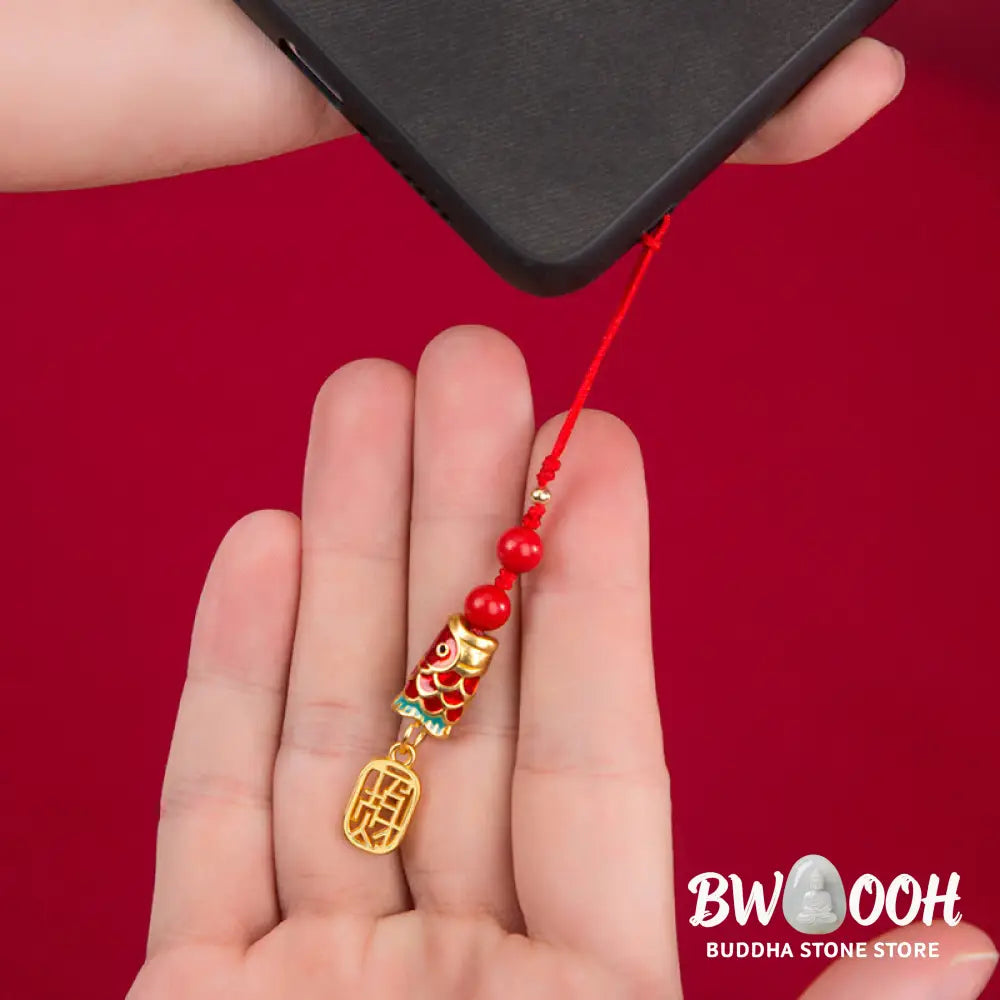 Buddha Stones Koi Fish Cinnabar Attracting Wealth Wish Ruyi Charm Luck Phone Hanging Decoration - Phone Hanging
