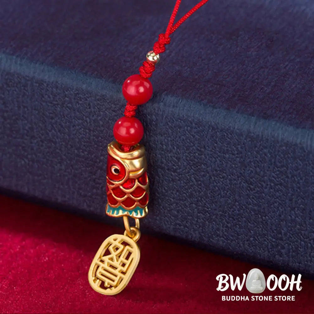 Buddha Stones Koi Fish Cinnabar Attracting Wealth Wish Ruyi Charm Luck Phone Hanging Decoration - Phone Hanging