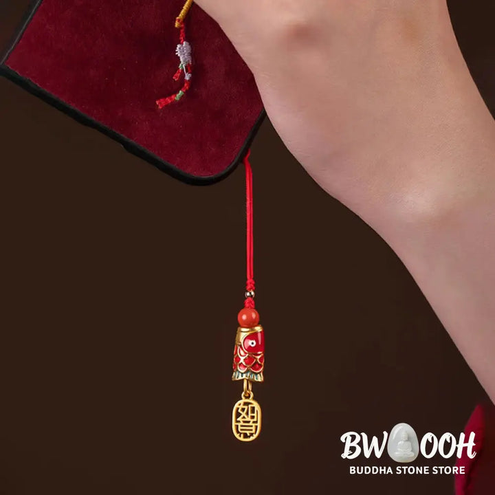 Buddha Stones Koi Fish Cinnabar Attracting Wealth Wish Ruyi Charm Luck Phone Hanging Decoration - Phone Hanging