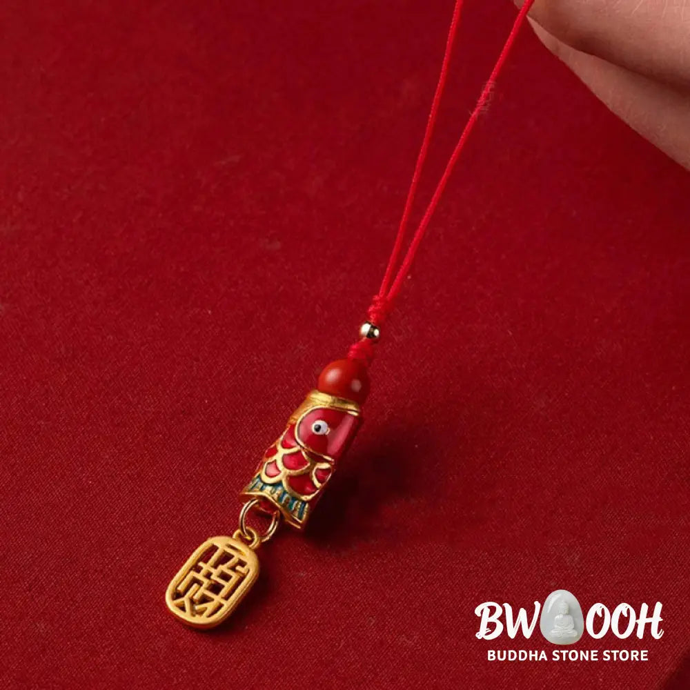 Buddha Stones Koi Fish Cinnabar Attracting Wealth Wish Ruyi Charm Luck Phone Hanging Decoration - Phone Hanging