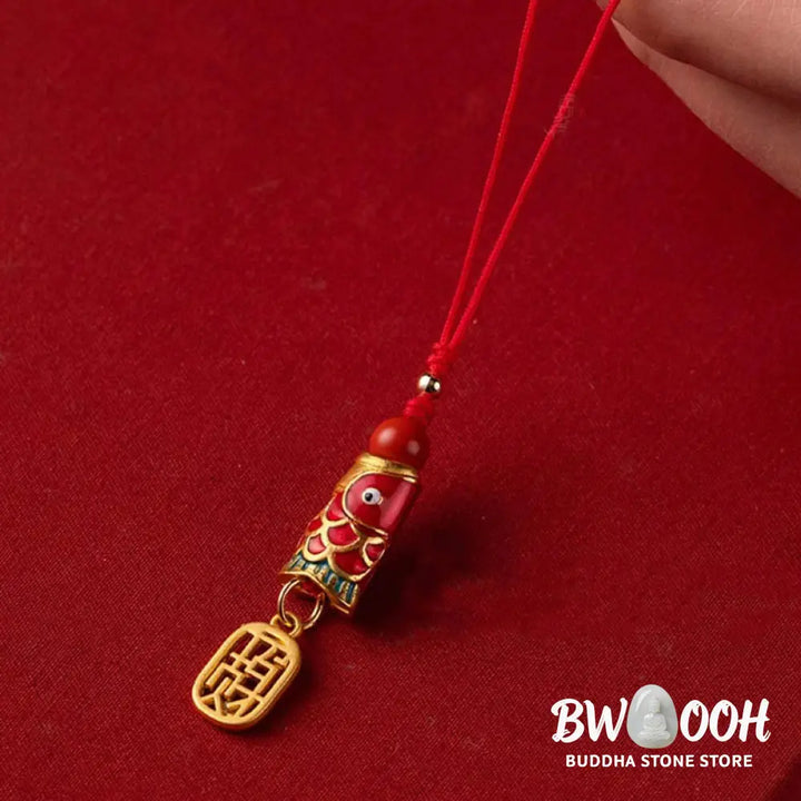 Buddha Stones Koi Fish Cinnabar Attracting Wealth Wish Ruyi Charm Luck Phone Hanging Decoration - Phone Hanging