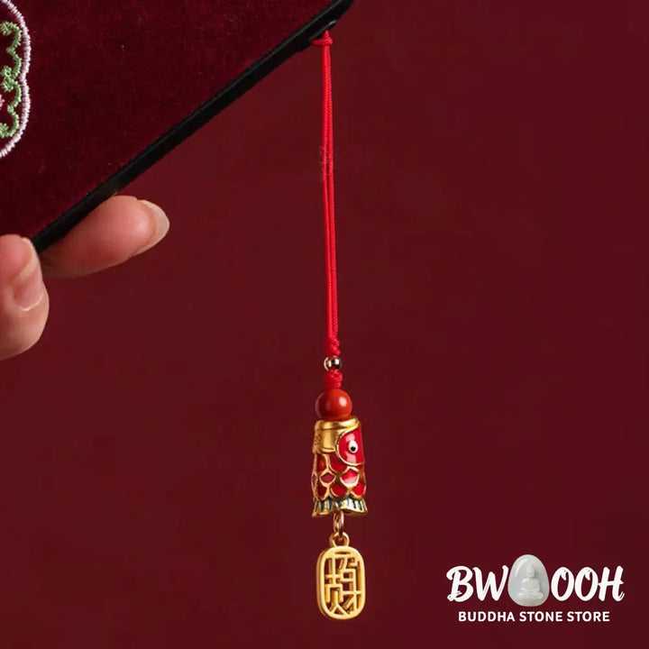 Buddha Stones Koi Fish Cinnabar Attracting Wealth Wish Ruyi Charm Luck Phone Hanging Decoration - Phone Hanging