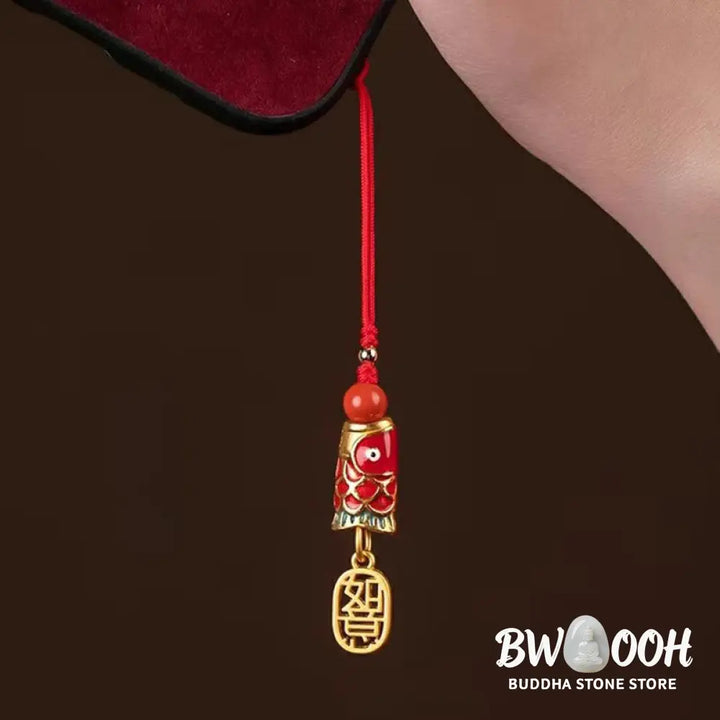 Buddha Stones Koi Fish Cinnabar Attracting Wealth Wish Ruyi Charm Luck Phone Hanging Decoration - Phone Hanging