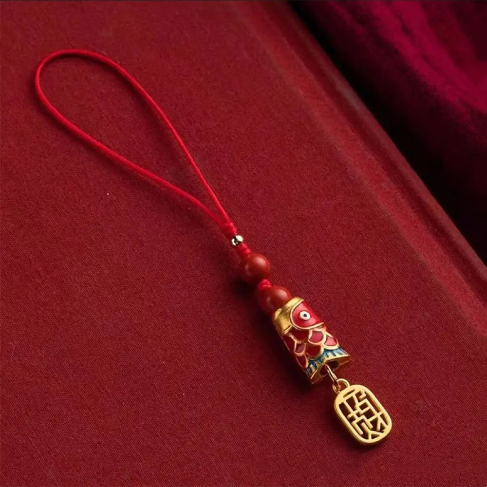 Buddha Stones Koi Fish Cinnabar Attracting Wealth Wish Ruyi Charm Luck Phone Hanging Decoration - Attracting Wealth Koi