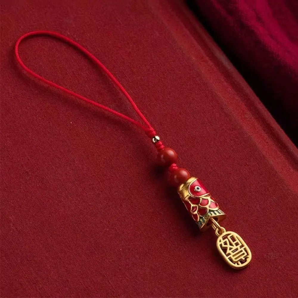 Buddha Stones Koi Fish Cinnabar Attracting Wealth Wish Ruyi Charm Luck Phone Hanging Decoration - Wishful Koi Fish