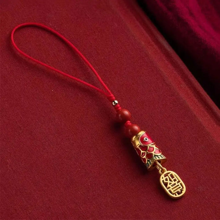 Buddha Stones Koi Fish Cinnabar Attracting Wealth Wish Ruyi Charm Luck Phone Hanging Decoration - Wishful Koi Fish