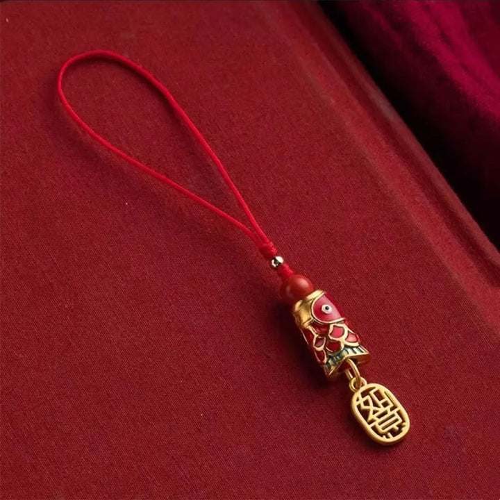 Buddha Stones Koi Fish Cinnabar Attracting Wealth Wish Ruyi Charm Luck Phone Hanging Decoration - Wishful Koi Fish