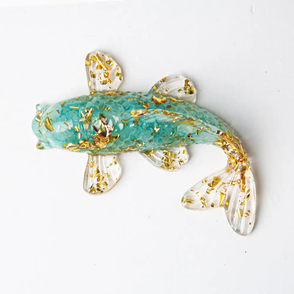 Buddha Stones Koi Fish Crystal Chip Epoxy Resin Luck Decoration - Aquamarine(60*40*20mm) - Decorations