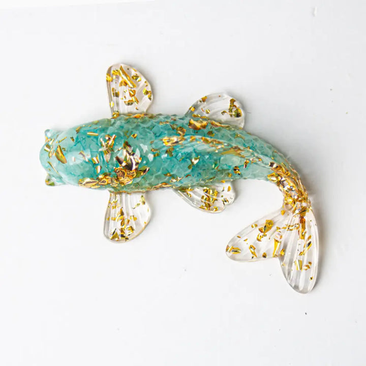 Buddha Stones Koi Fish Crystal Chip Epoxy Resin Luck Decoration - Aquamarine(60*40*20mm) - Decorations