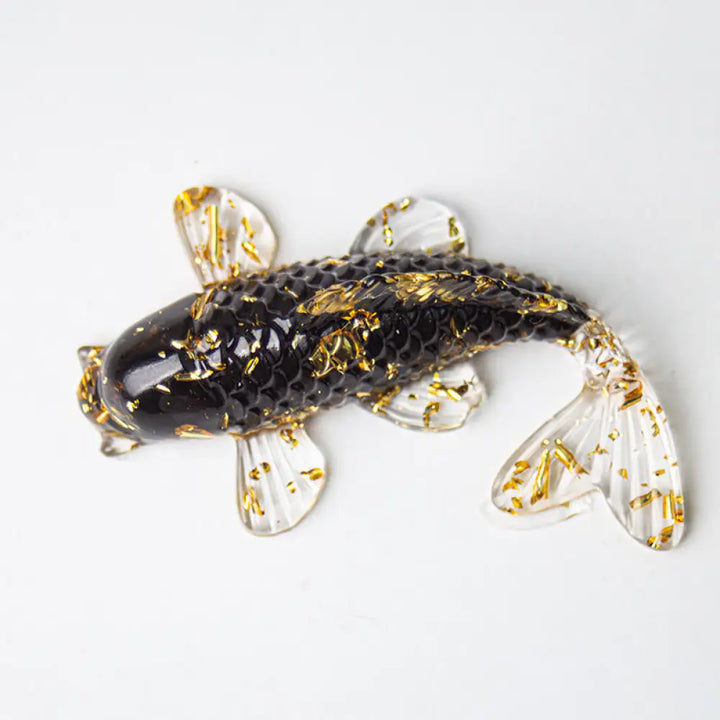 Buddha Stones Koi Fish Crystal Chip Epoxy Resin Luck Decoration - Black Obsidian(60*40*20mm) - Decorations