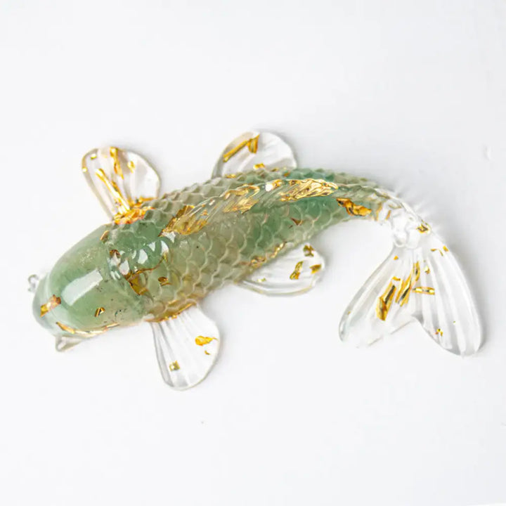 Buddha Stones Koi Fish Crystal Chip Epoxy Resin Luck Decoration - Green Aventurine(60*40*20mm) - Decorations