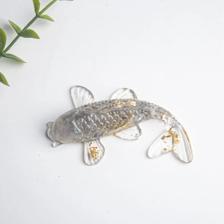 Buddha Stones Koi Fish Crystal Chip Epoxy Resin Luck Decoration - Labradorite(60*40*20mm) - Decorations