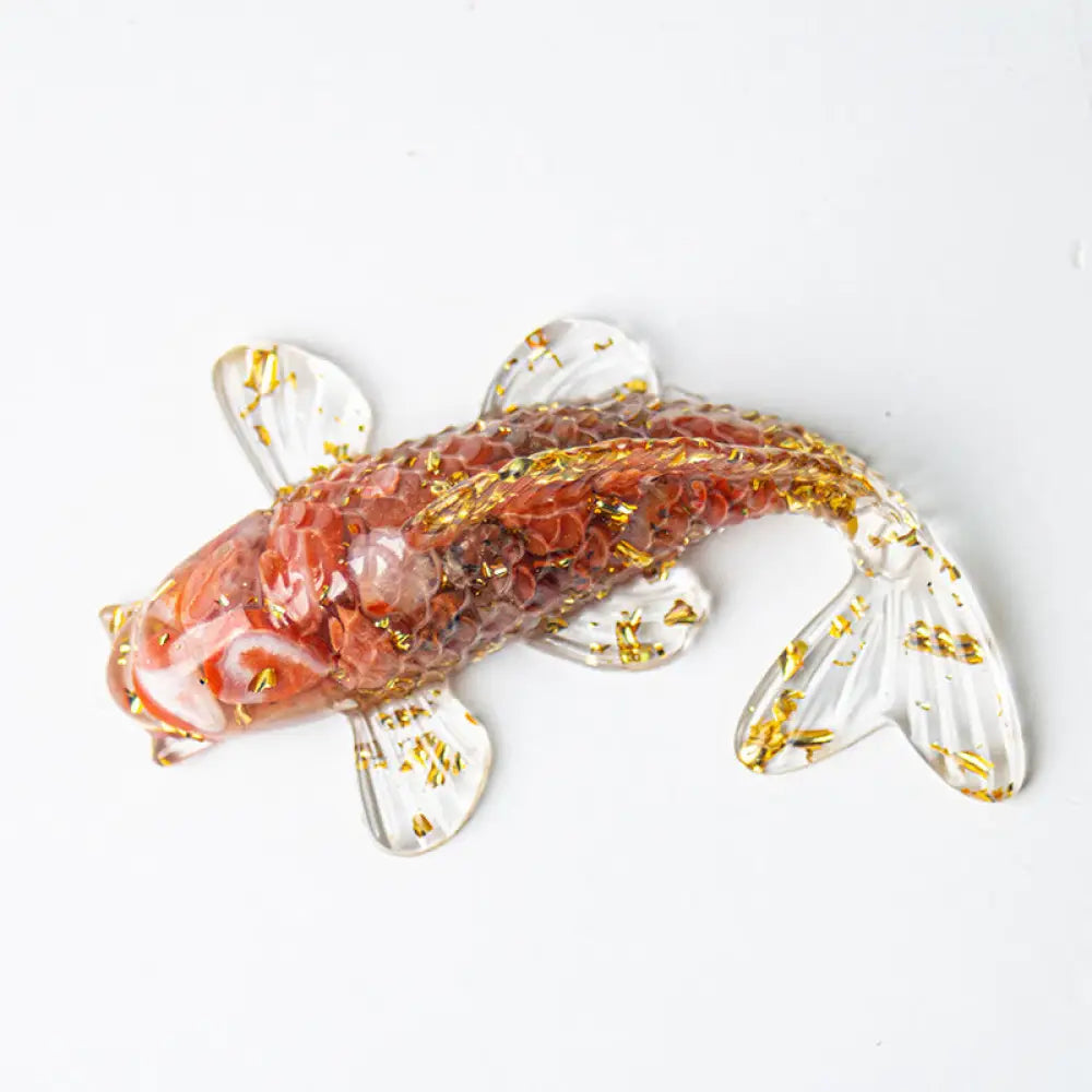 Buddha Stones Koi Fish Crystal Chip Epoxy Resin Luck Decoration - Red Agate (60*40*20mm) - Decorations