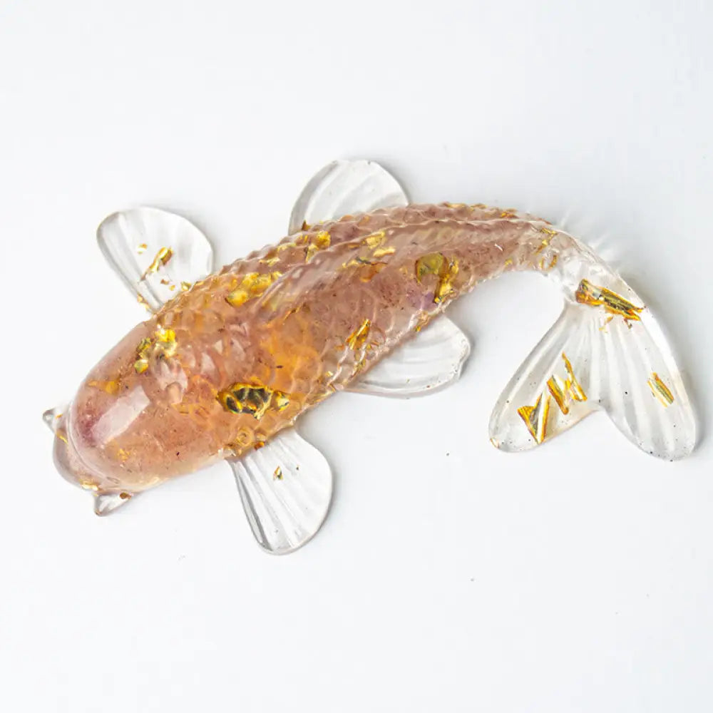 Buddha Stones Koi Fish Crystal Chip Epoxy Resin Luck Decoration - Strawberry Quartz(60*40*20mm) - Decorations