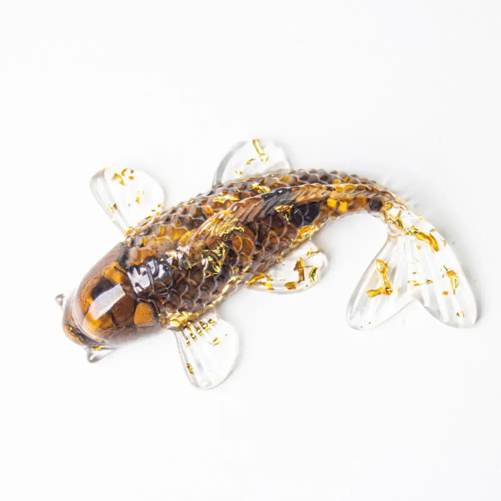 Buddha Stones Koi Fish Crystal Chip Epoxy Resin Luck Decoration - Tiger Eye(60*40*20mm) - Decorations