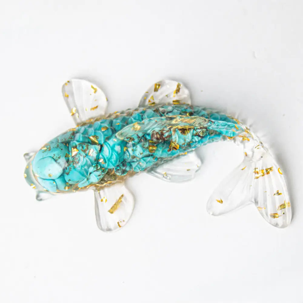 Buddha Stones Koi Fish Crystal Chip Epoxy Resin Luck Decoration - Turquoise(60*40*20mm) - Decorations