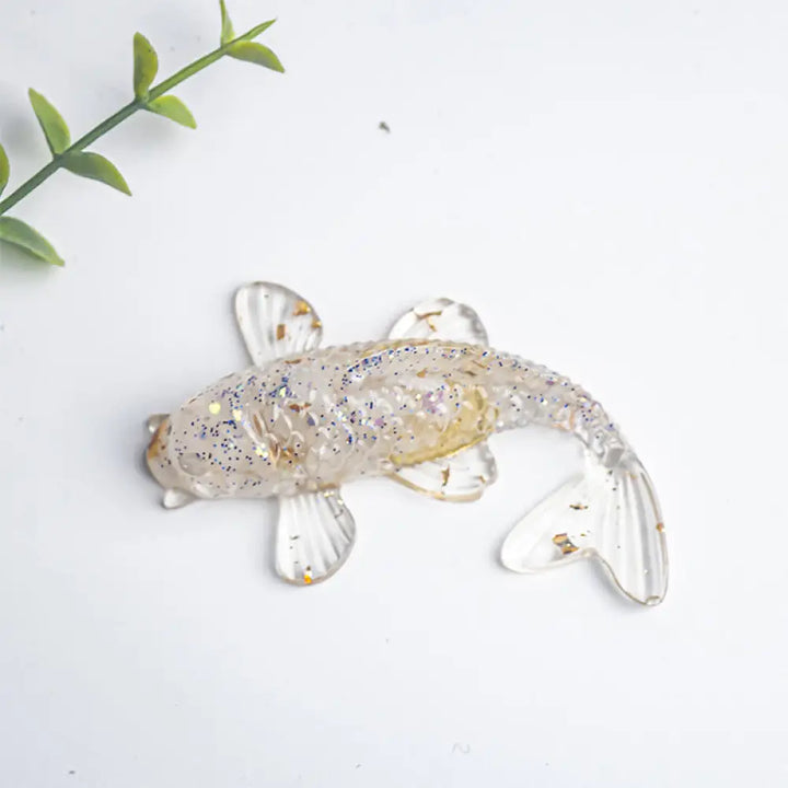 Buddha Stones Koi Fish Crystal Chip Epoxy Resin Luck Decoration - White Turquoise(60*40*20mm) - Decorations