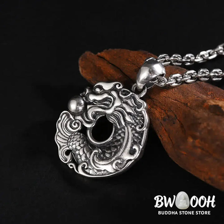 Buddha Stones Koi Fish Dragon Peace Buckle Wealth Necklace Pendant - BWOOOH - Koi Fish Dragon - Necklaces &amp; Pendants