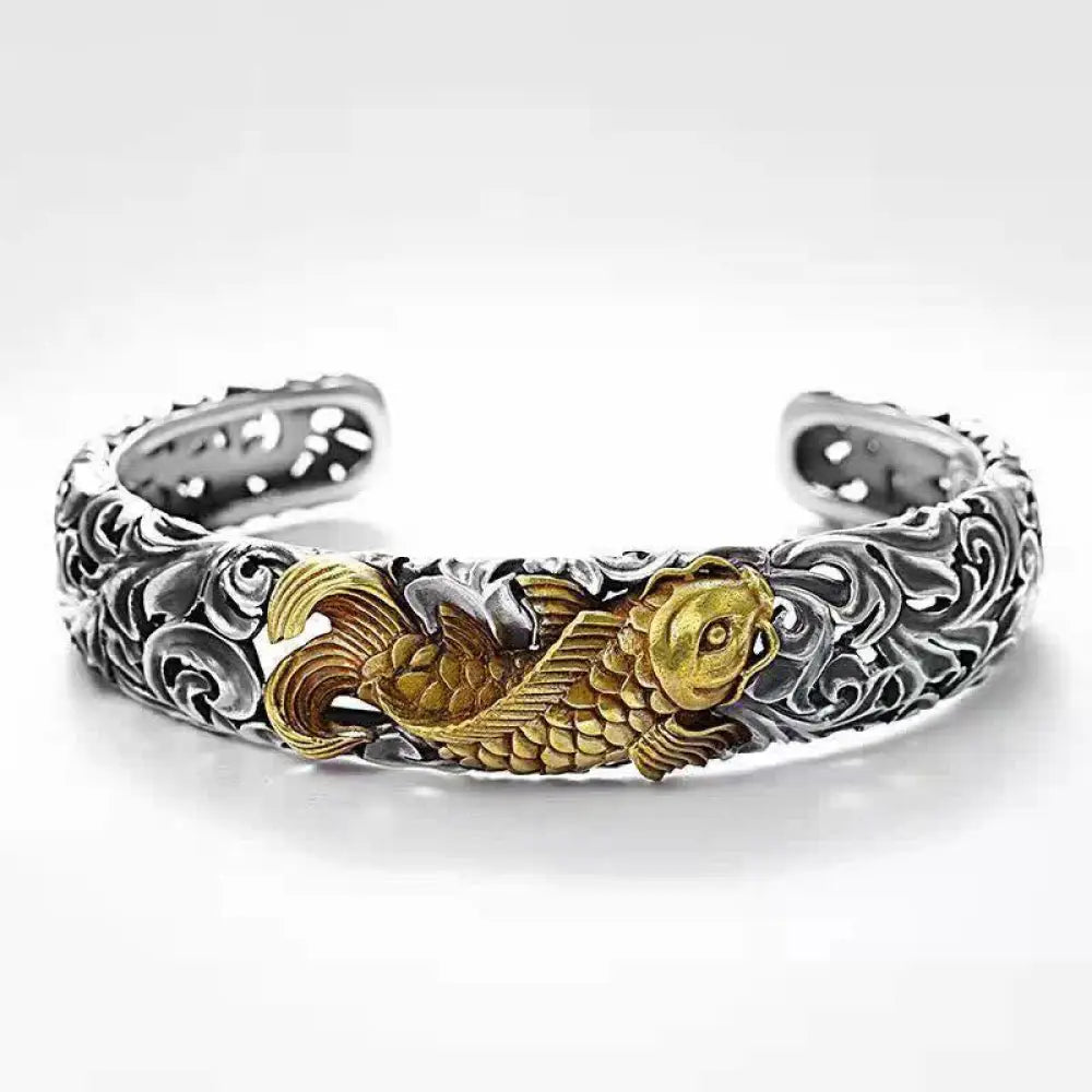 BWOOOH Koi Fish Grass Pattern Prosperity Wealth Bracelet Bangle — natural stone crystal healing bracelet for spiritual hea...