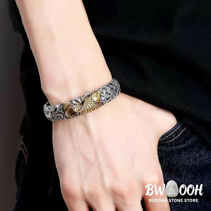 Buddha Stones Koi Fish Grass Pattern Prosperity Wealth Bracelet Bangle - BWOOOH - Koi Fish (Luck ♥ Prosperity)