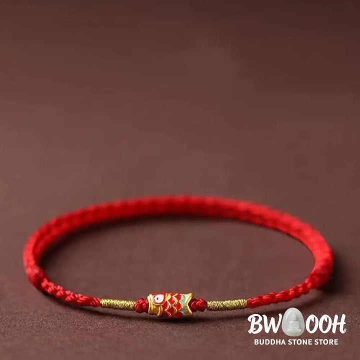 Buddha Stones Koi Fish Handmade Braided Red String Bracelet - Red String &amp; Koi Fish - Bracelet