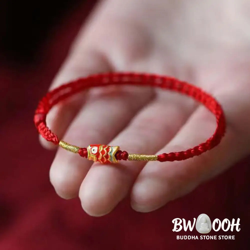 Buddha Stones Koi Fish Handmade Braided Red String Bracelet - Red String &amp; Koi Fish - Bracelet