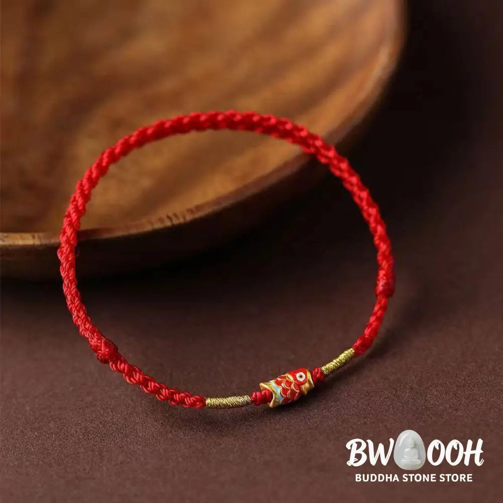 Buddha Stones Koi Fish Handmade Braided Red String Bracelet - Red String &amp; Koi Fish - Bracelet