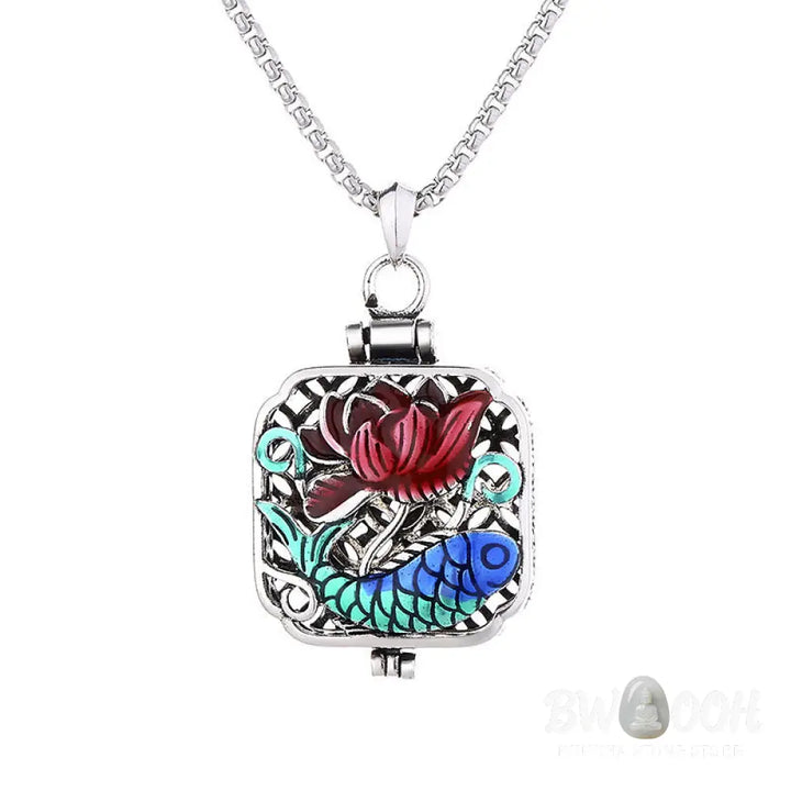 Buddha Stones Koi Fish Lotus Copper Coins Luck Ghau Prayer Box Necklace Pendant - BWOOOH - Necklaces &amp; Pendants