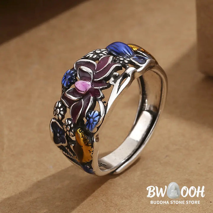 Buddha Stones Koi Fish Lotus Flower Leaf Design Luck Wealth Ring - BWOOOH - Koi Fish(Luck♥Prosperity) - Ring