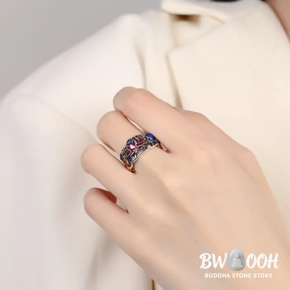 Buddha Stones Koi Fish Lotus Flower Leaf Design Luck Wealth Ring - BWOOOH - Koi Fish(Luck♥Prosperity) - Ring