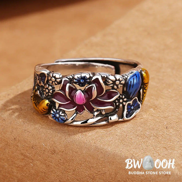 Buddha Stones Koi Fish Lotus Flower Leaf Design Luck Wealth Ring - BWOOOH - Koi Fish(Luck♥Prosperity) - Ring