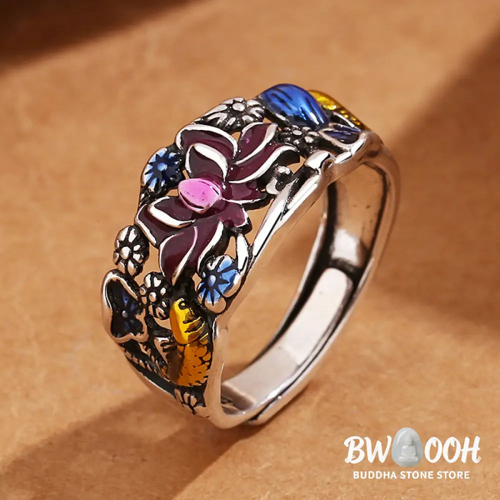 Buddha Stones Koi Fish Lotus Flower Leaf Design Luck Wealth Ring - BWOOOH - Koi Fish(Luck♥Prosperity) - Ring