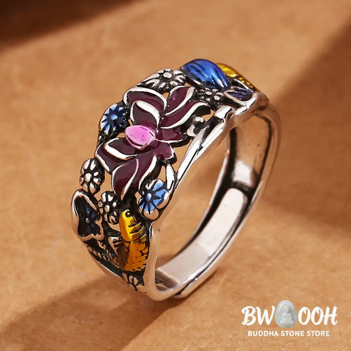 Buddha Stones Koi Fish Lotus Flower Leaf Design Luck Wealth Ring - BWOOOH - Koi Fish(Luck♥Prosperity) - Ring