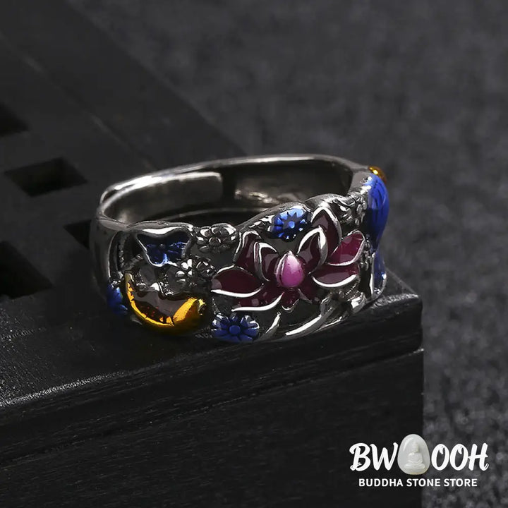 Buddha Stones Koi Fish Lotus Flower Leaf Design Luck Wealth Ring - BWOOOH - Koi Fish(Luck♥Prosperity) - Ring
