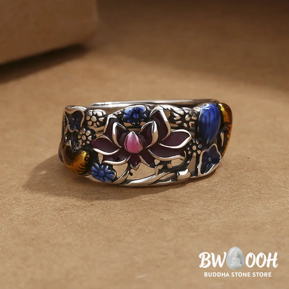 Buddha Stones Koi Fish Lotus Flower Leaf Design Luck Wealth Ring - BWOOOH - Koi Fish(Luck♥Prosperity) - Ring