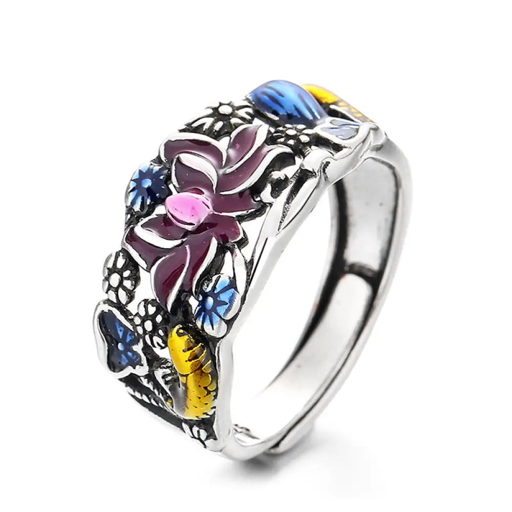 BWOOOH Koi Fish Lotus Flower Leaf Design Luck Wealth Ring — natural stone crystal healing bracelet for spiritual healing a...