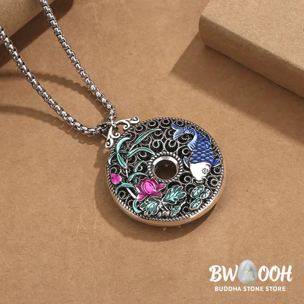 Buddha Stones Koi Fish Lotus Peace Buckle Fu Character Wealth Luck Necklace Pendant - BWOOOH - Necklaces &amp; Pendants
