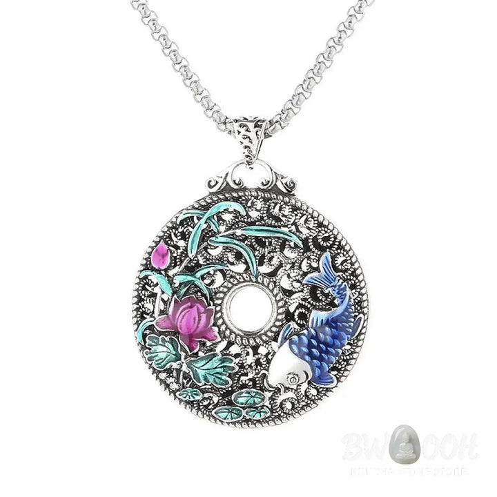 Buddha Stones Koi Fish Lotus Peace Buckle Fu Character Wealth Luck Necklace Pendant - BWOOOH - Necklaces &amp; Pendants