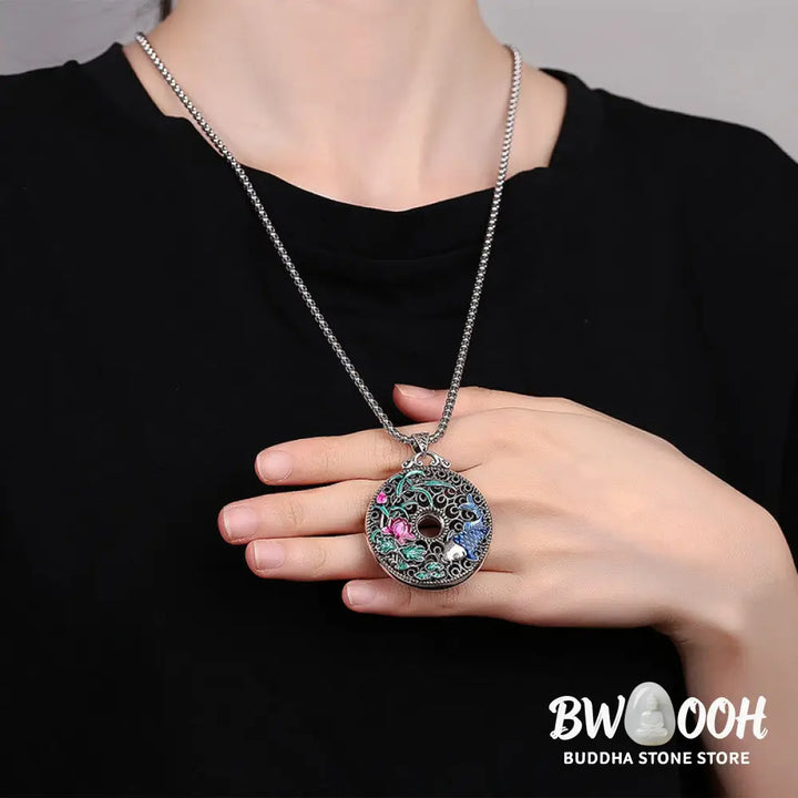 Buddha Stones Koi Fish Lotus Peace Buckle Fu Character Wealth Luck Necklace Pendant - BWOOOH - Necklaces &amp; Pendants