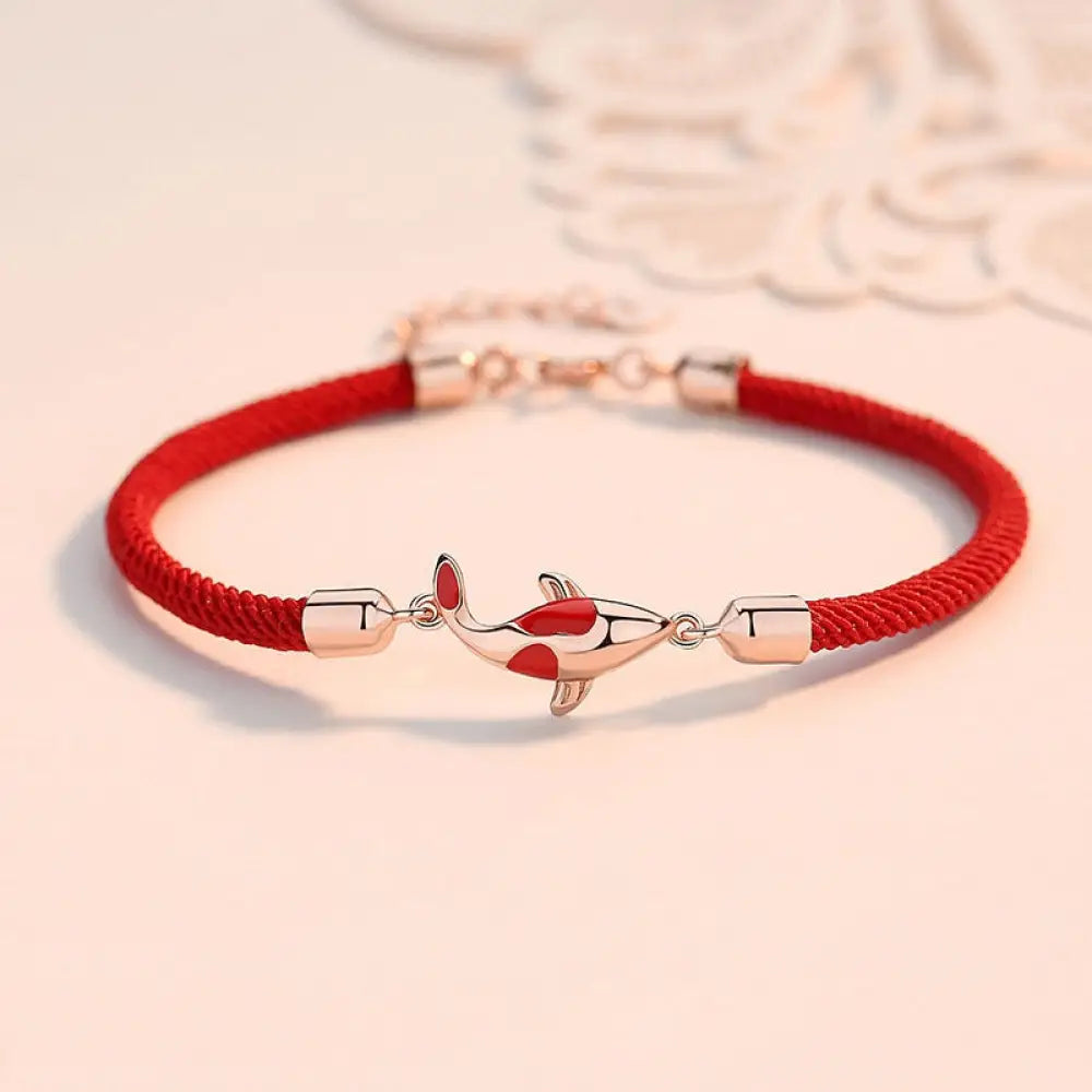 BWOOOH Koi Fish Luck Wealth Braided Chain Couple Bracelet - BWOOOH - Rose Gold Koi Fish Red Bracelet(Wrist