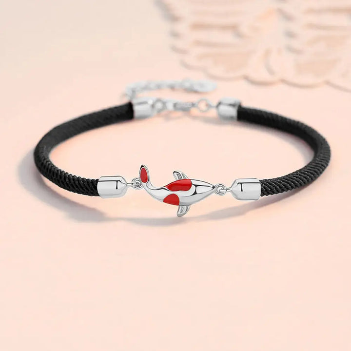 Buddha Stones Koi Fish Luck Wealth Braided Chain Couple Bracelet - BWOOOH - Silver Koi Fish Black Bracelet(Wrist