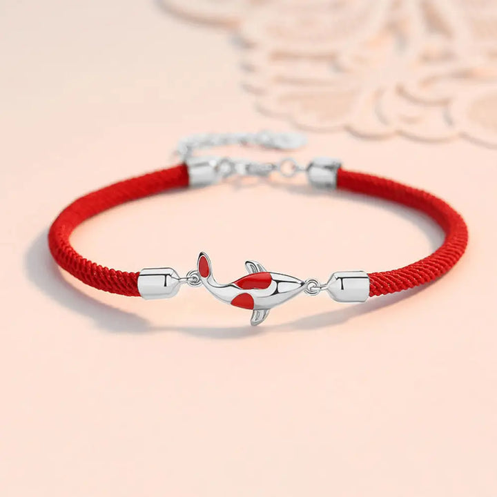 Buddha Stones Koi Fish Luck Wealth Braided Chain Couple Bracelet - BWOOOH - Silver Koi Fish Red Bracelet(Wrist
