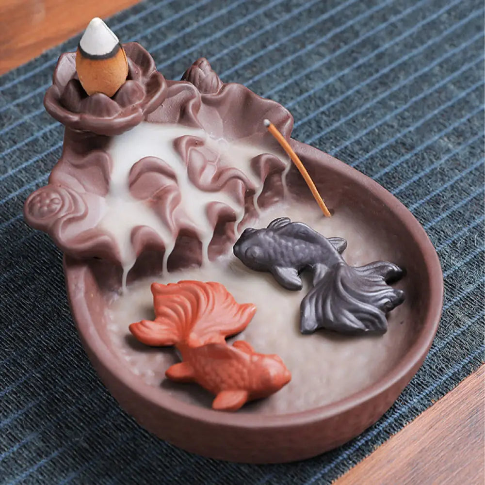 BWOOOH ceramic incense burner - Koi Fish Ox Purple Clay Ceramic Inc
