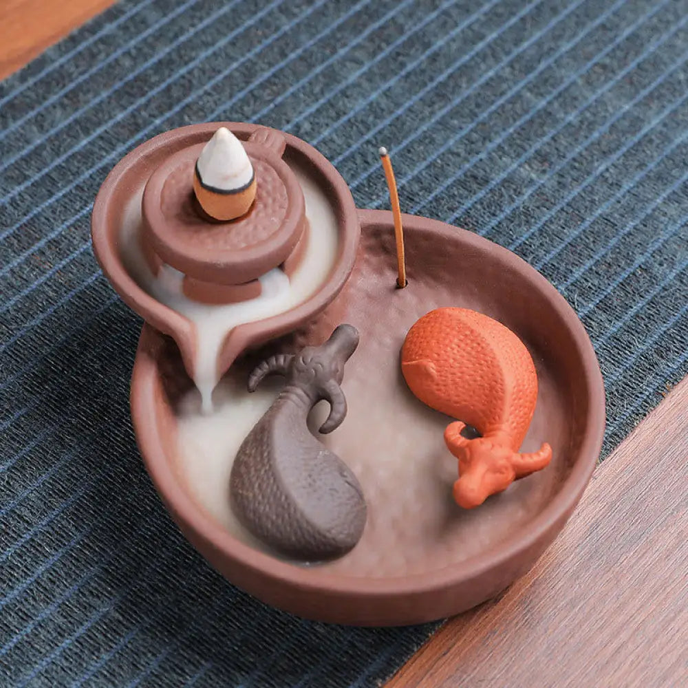 BWOOOH ceramic incense burner - Koi Fish Ox Purple Clay Ceramic Inc