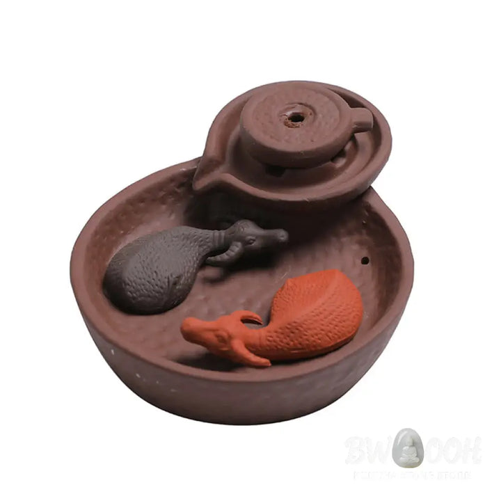 BWOOOH ceramic incense burner - Koi Fish Ox Purple Clay Ceramic Inc