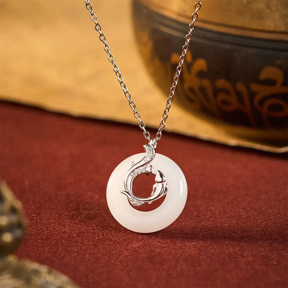 Buddha Stones Koi Fish Peace Buckle Auspicious Necklace Pendant - BWOOOH - Koi Fish Peace Buckle - Necklaces & Pendants