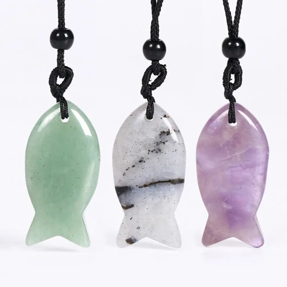Buddha Stones Koi Fish Pink Crystal Indian Agate Amethyst Topaz Red Jasper Success Warmth Necklace Pendant - BWOOOH