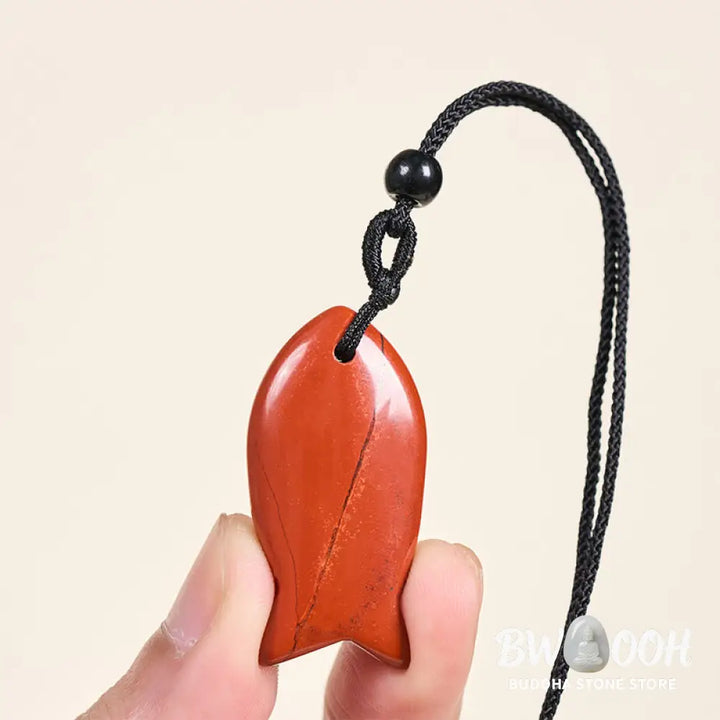 Buddha Stones Koi Fish Pink Crystal Indian Agate Amethyst Topaz Red Jasper Success Warmth Necklace Pendant - BWOOOH
