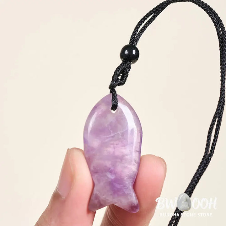 Buddha Stones Koi Fish Pink Crystal Indian Agate Amethyst Topaz Red Jasper Success Warmth Necklace Pendant - BWOOOH