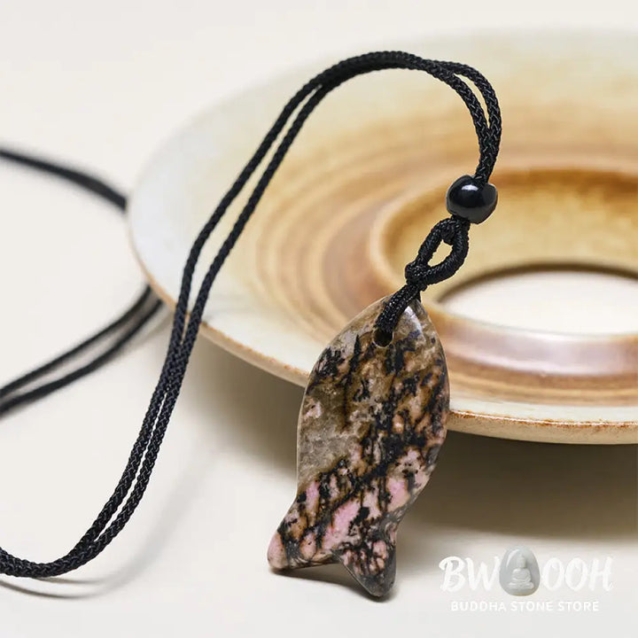 Buddha Stones Koi Fish Pink Crystal Indian Agate Amethyst Topaz Red Jasper Success Warmth Necklace Pendant - BWOOOH